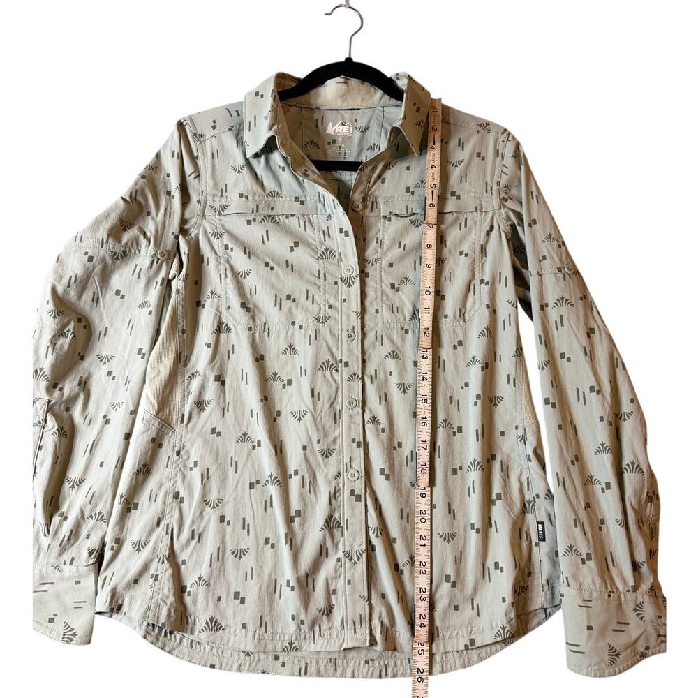 REI Button Down LS Hiking Casual Shirt, Pale Green, Patterneed, Women's Small